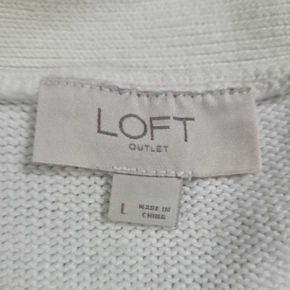 LOFT Outlet Women's White Navy Striped Button Front Cardigan Sweater Size L - Picture 2 of 4
